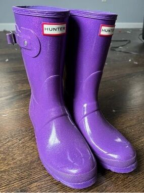 Hunter Purple Glitter Short Rain Boots